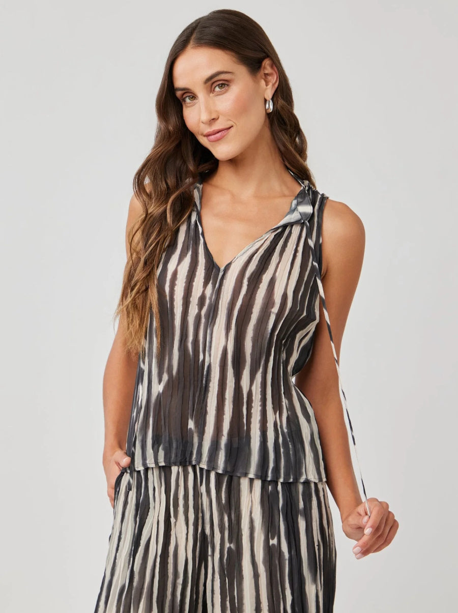 Tie Neck Pleated Top