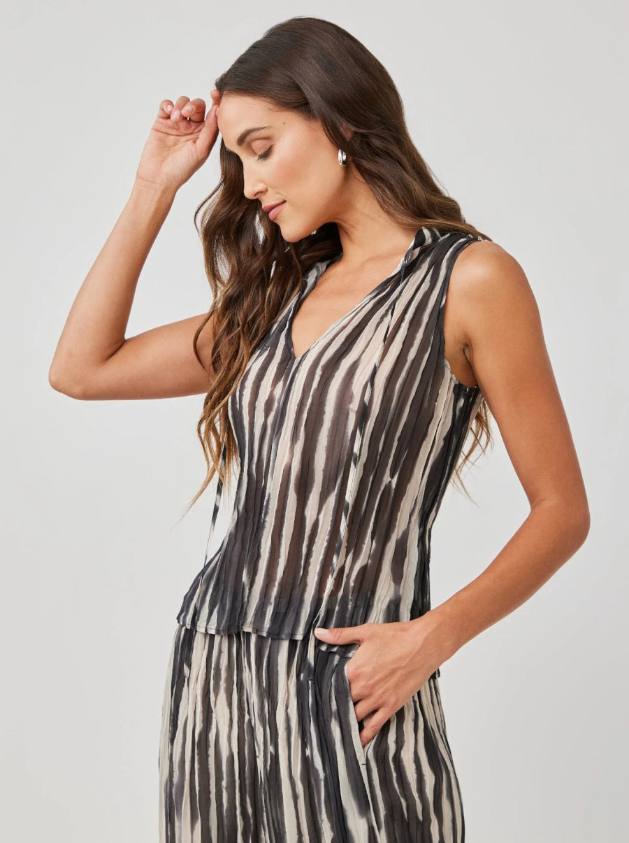 Tie Neck Pleated Top