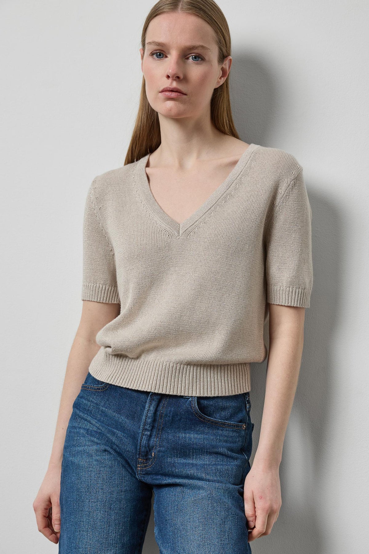 S/s V-Neck Sparkle Sweater