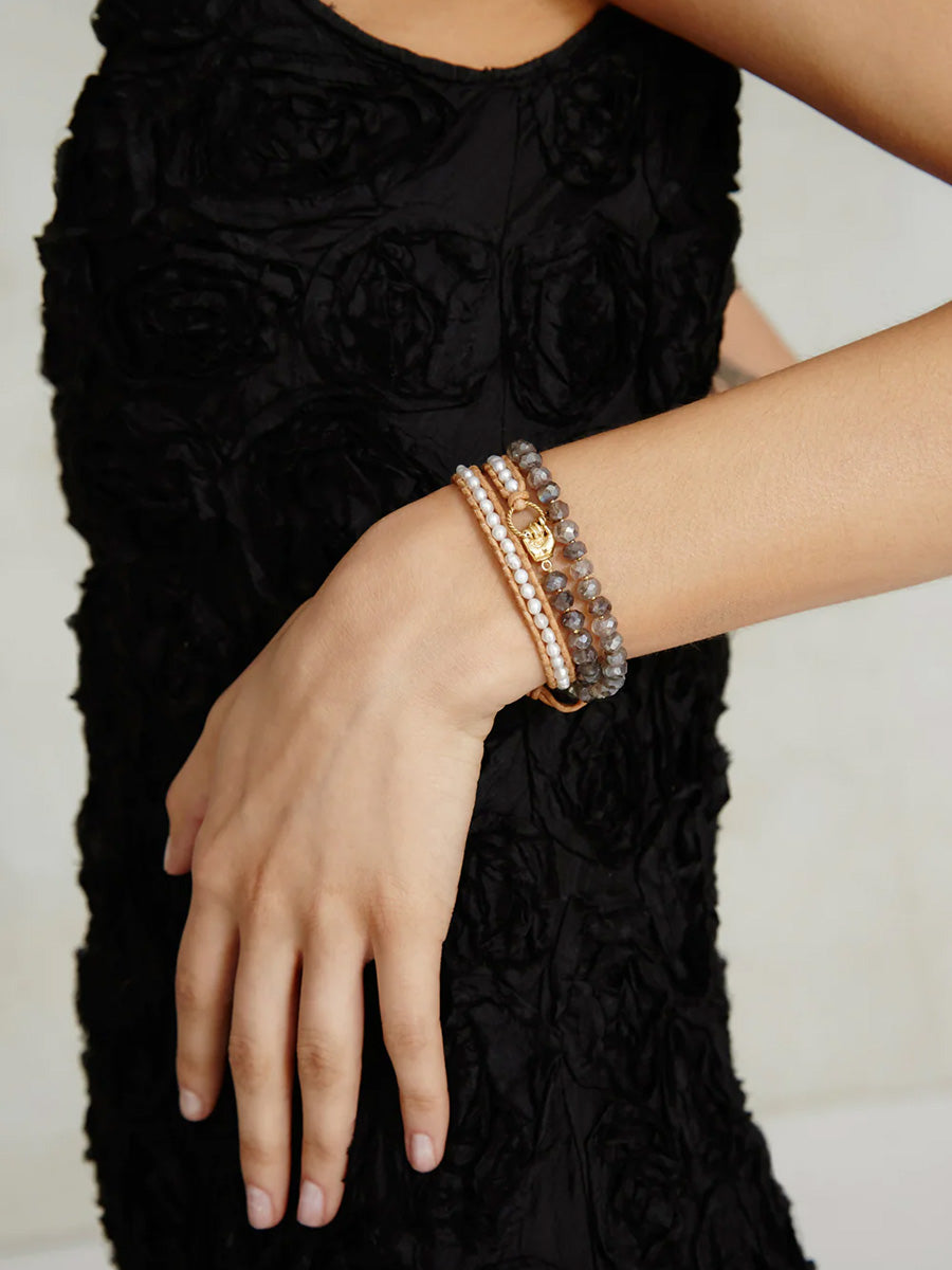 Mano Triple Wrap Bracelet in White Pearl Mix