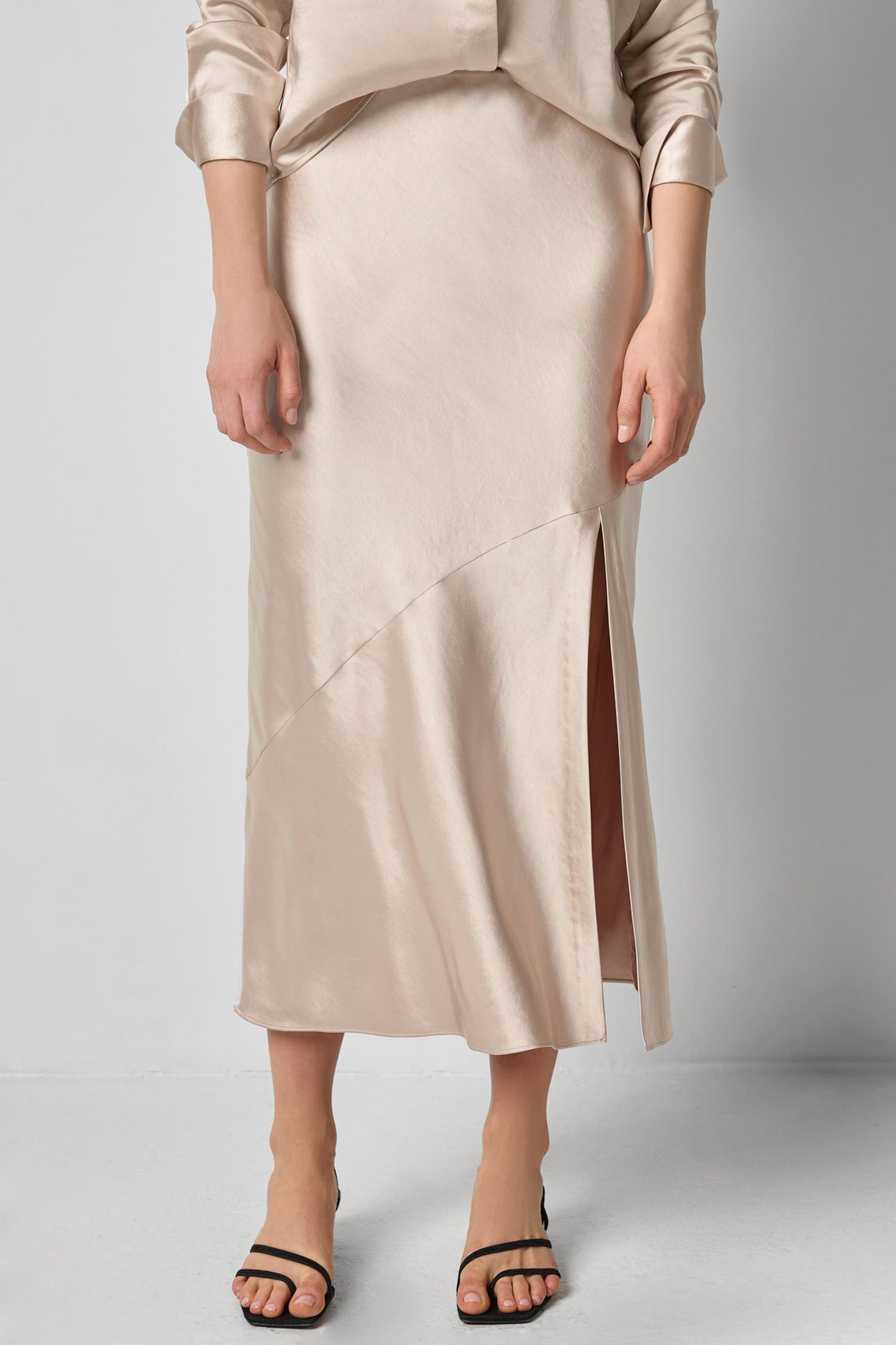 Satin Slit Front Skirt