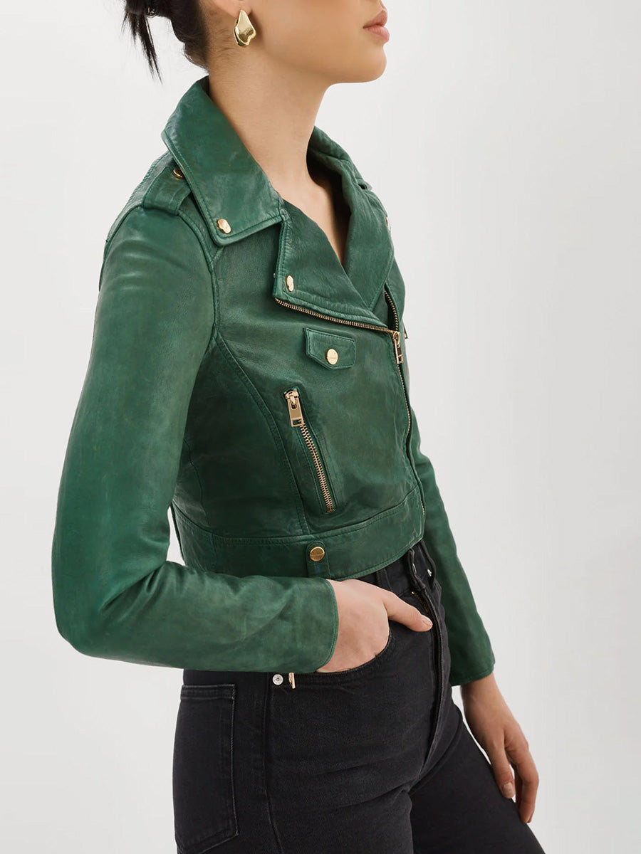 Ciara Gold Leather Crop Biker Jacket
