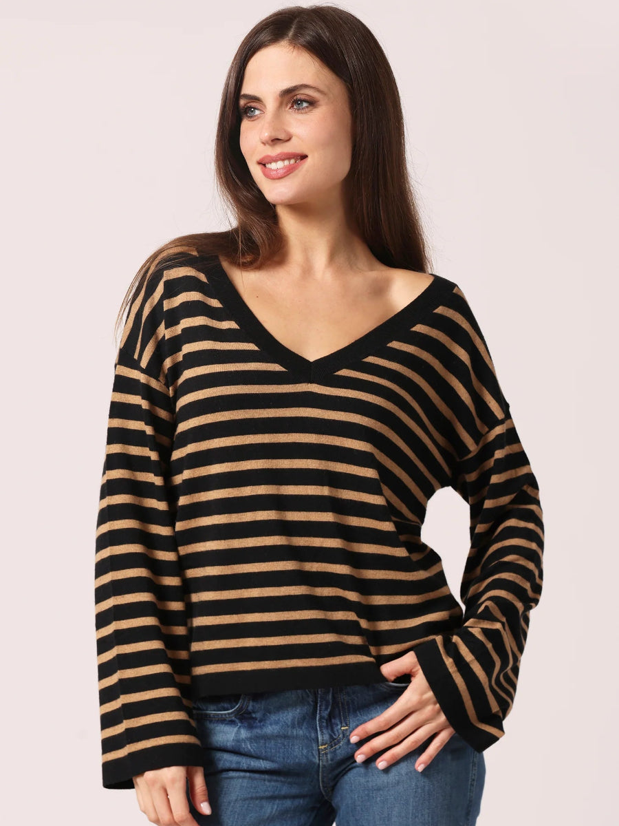 Striped Wide V Neck