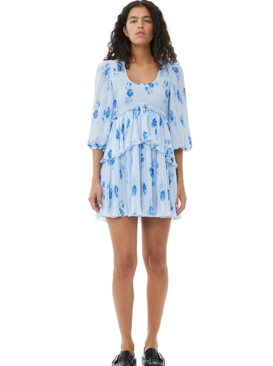 Pleated Georgette Flounce Smock Mini Dress Bella Princeton Pleated Georgette Flounce Smock Mini Dress Bella Princeton