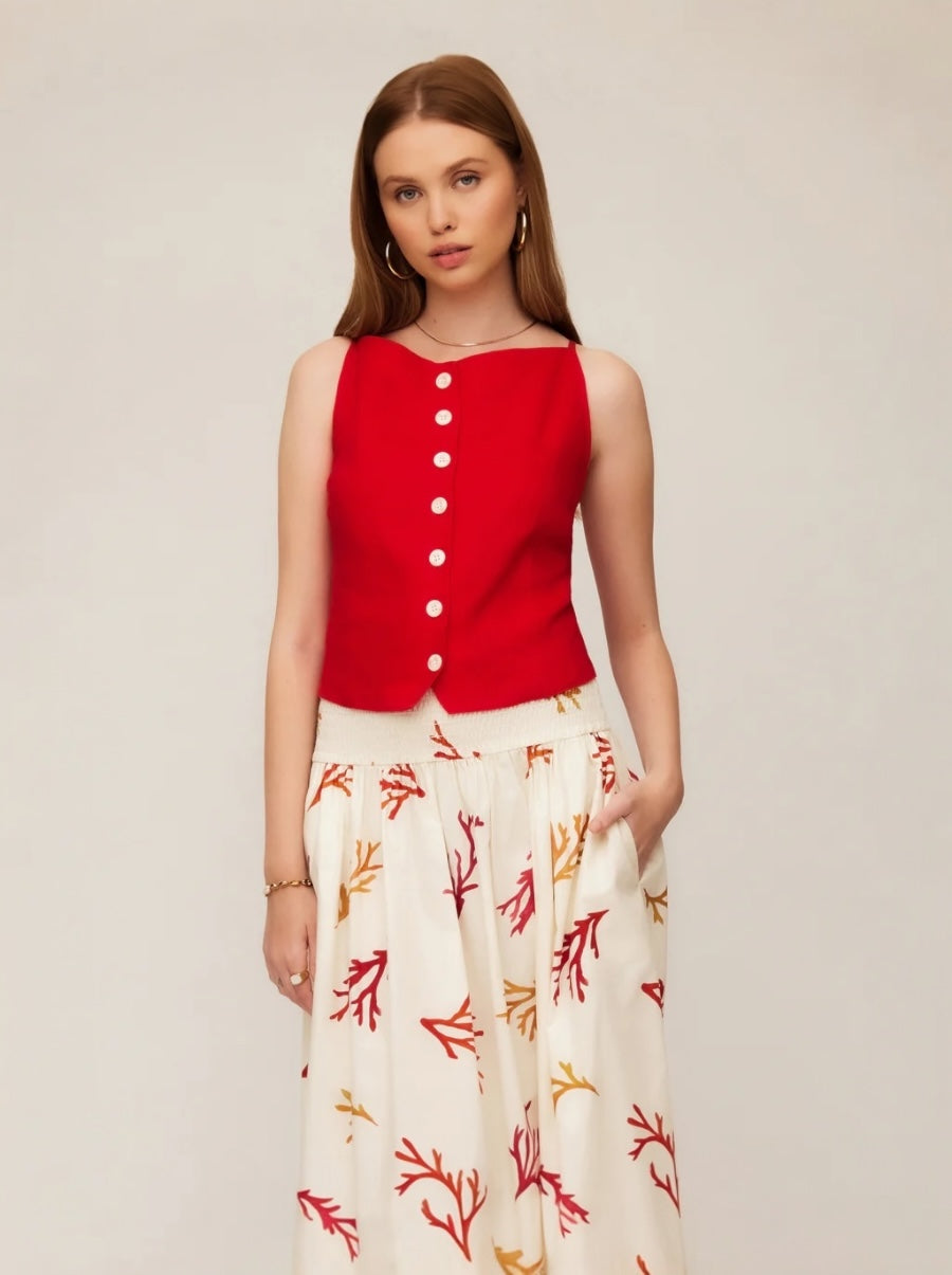 Elis Sleeveless Button Up Top