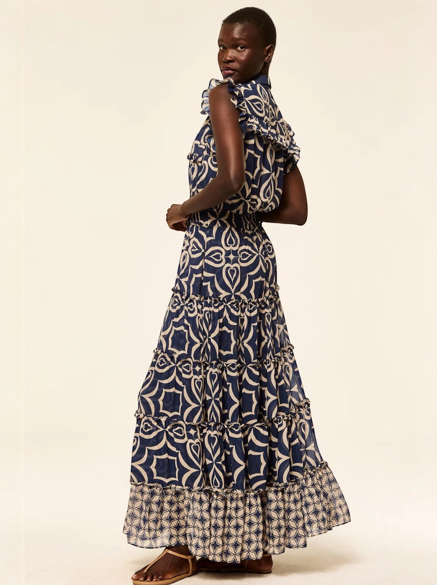 Trina Dress in Blue Mosaic Tile