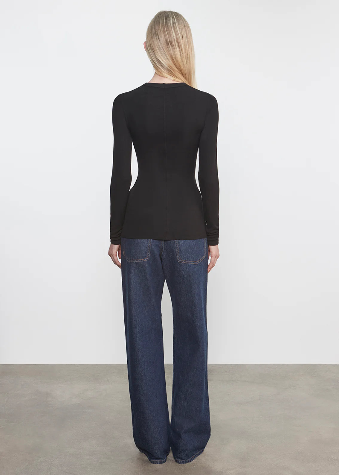 Rib Bold Longsleeve U Top - Black