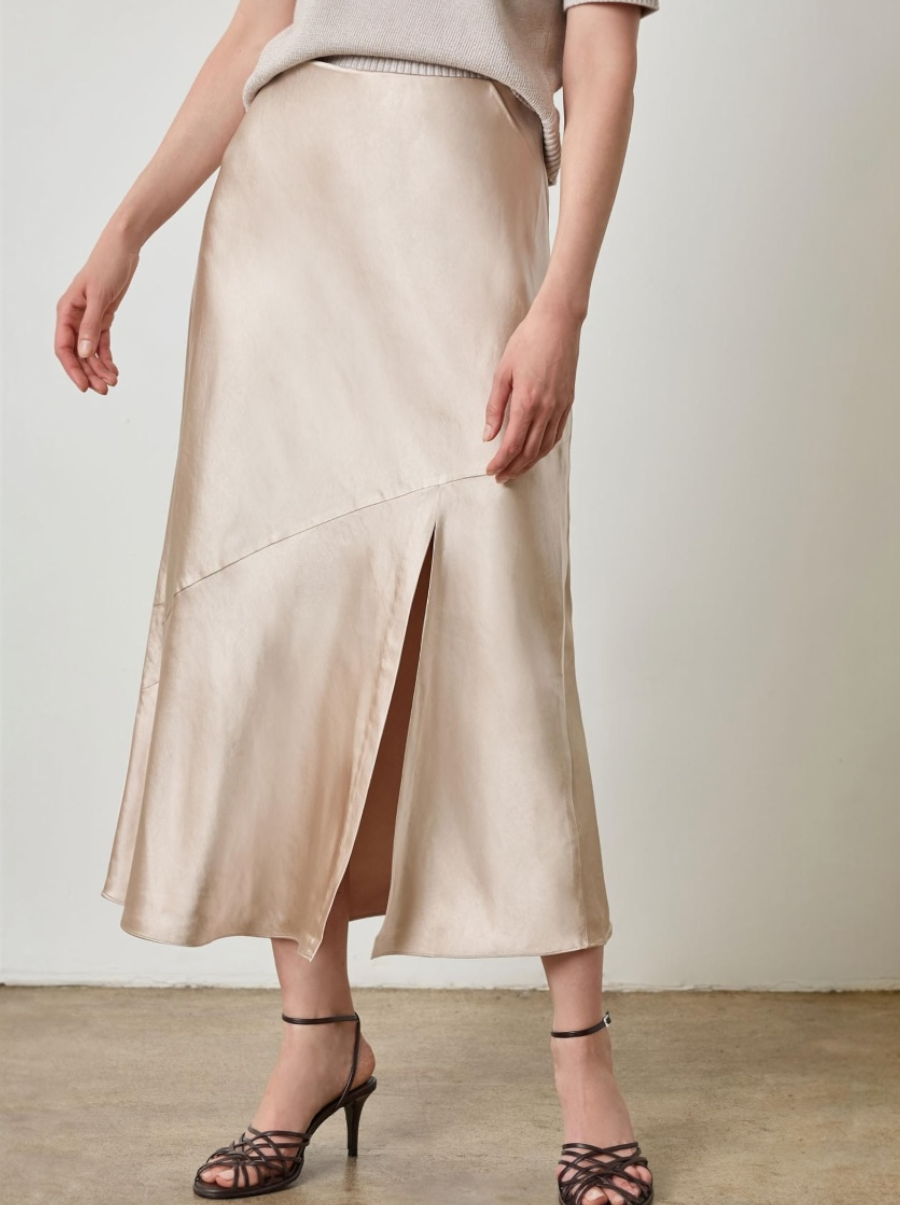 Satin Slit Front Skirt
