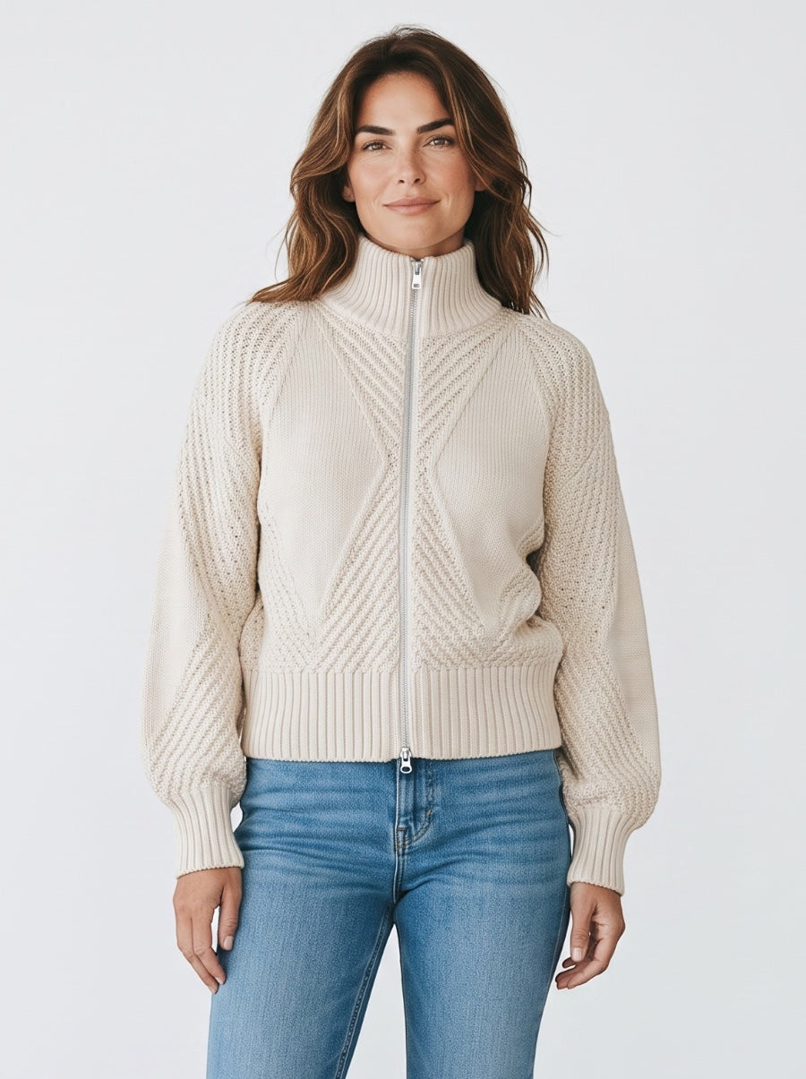 Solid Diamond Mock Neck Zip Up