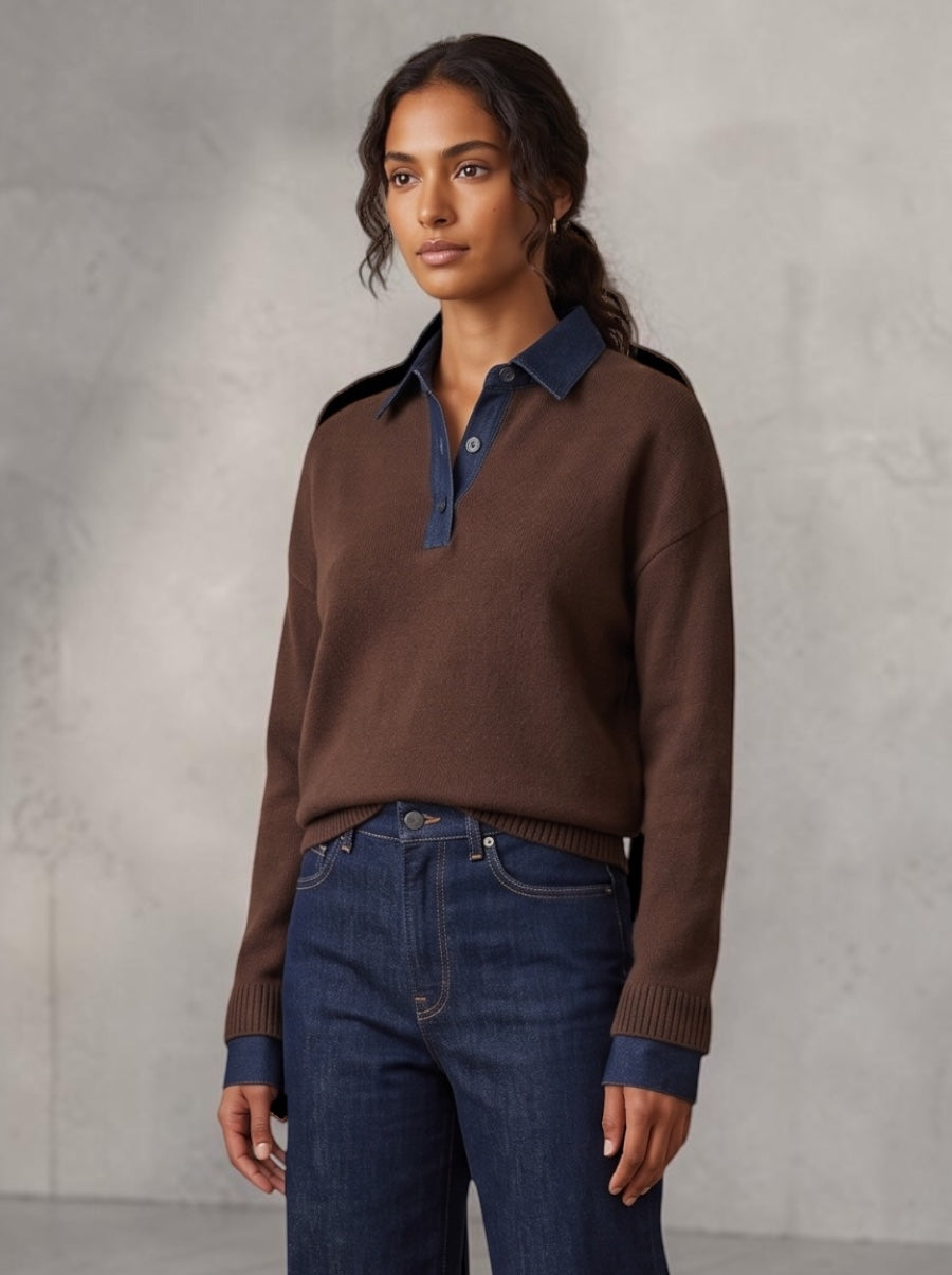 Cashmino Denim Mixed Media Polo