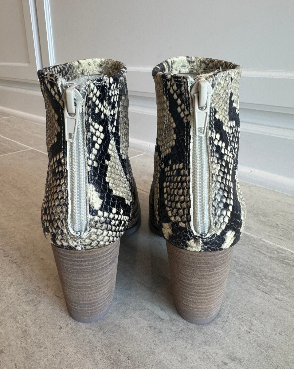 Avery Heeled Bootie Embossed Snake