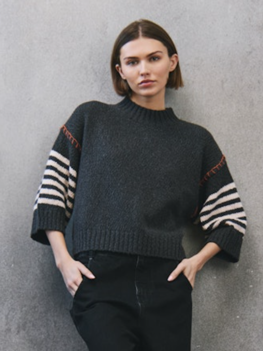 Chunky Crew With Striped Sleeves