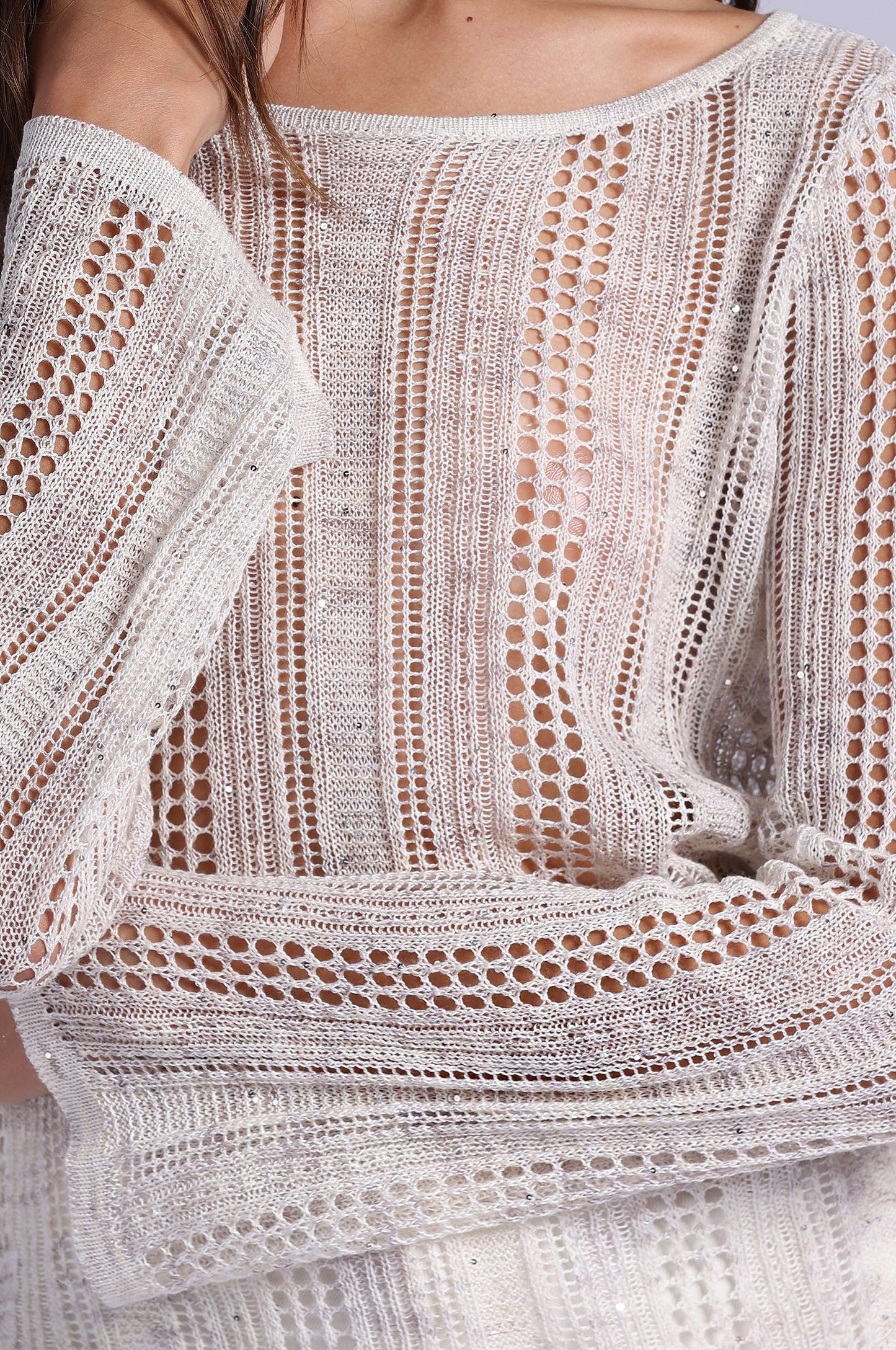 Sequin Pointelle Boat Neck