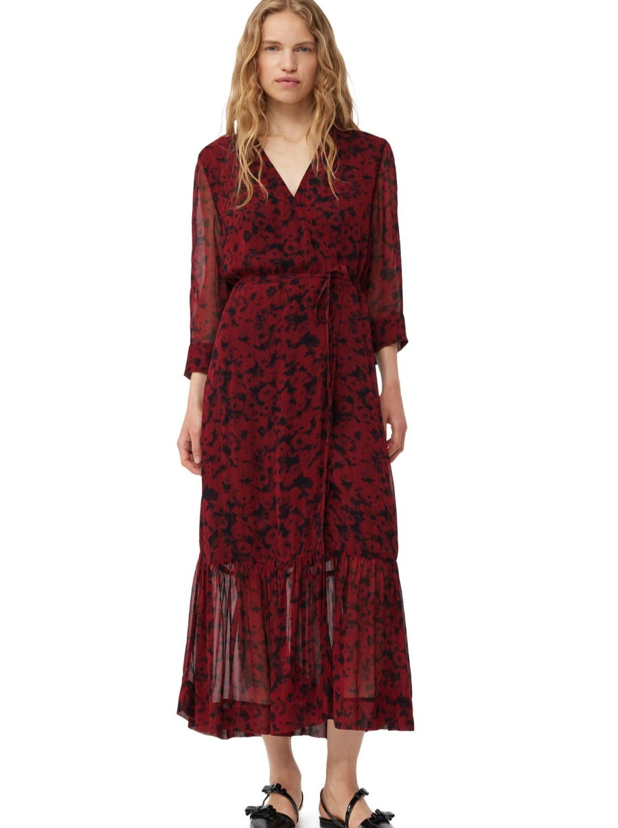 Floral georgette fashion ruffled wrap dress