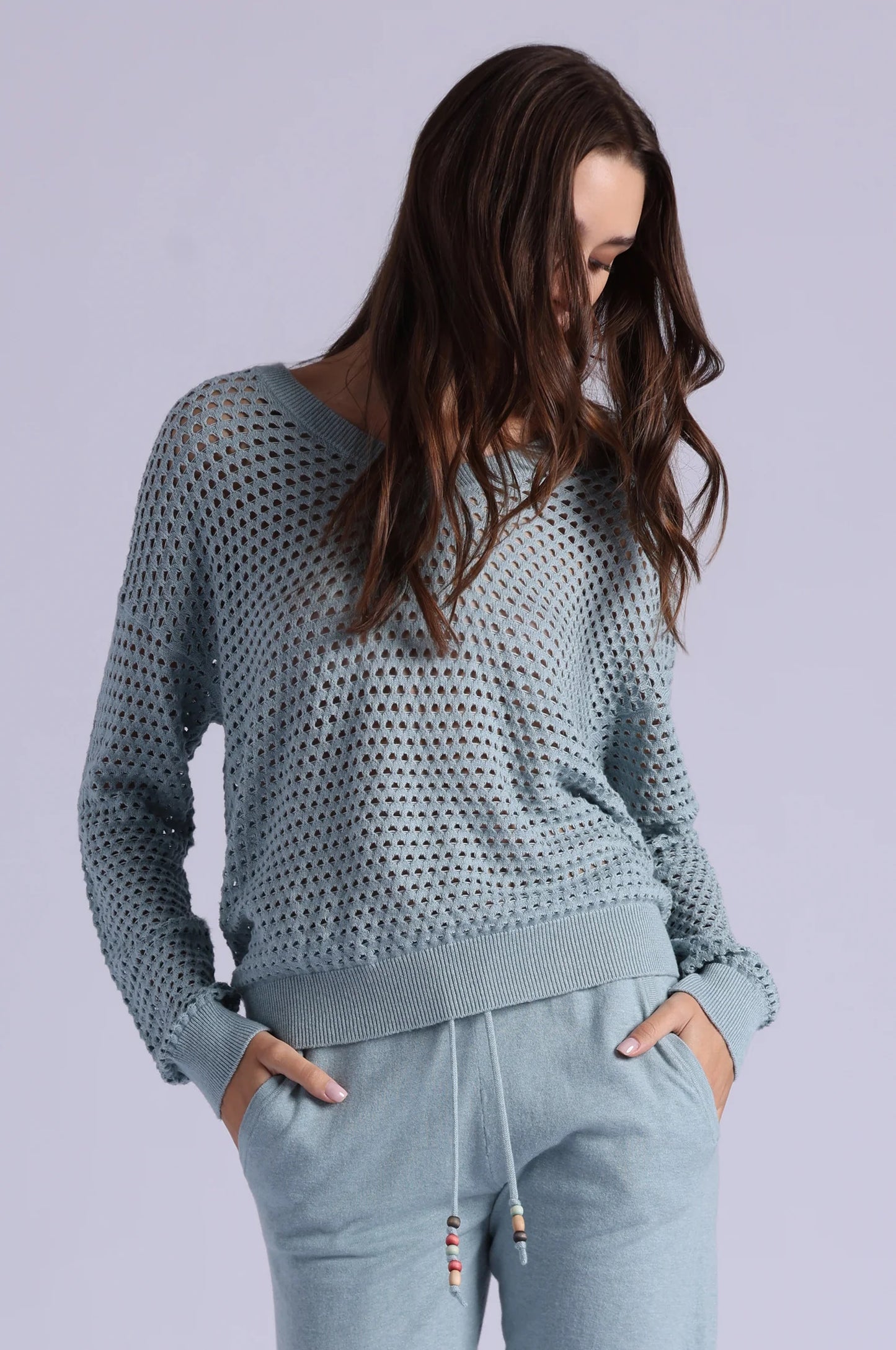 Mesh Long Sleeve V Neck