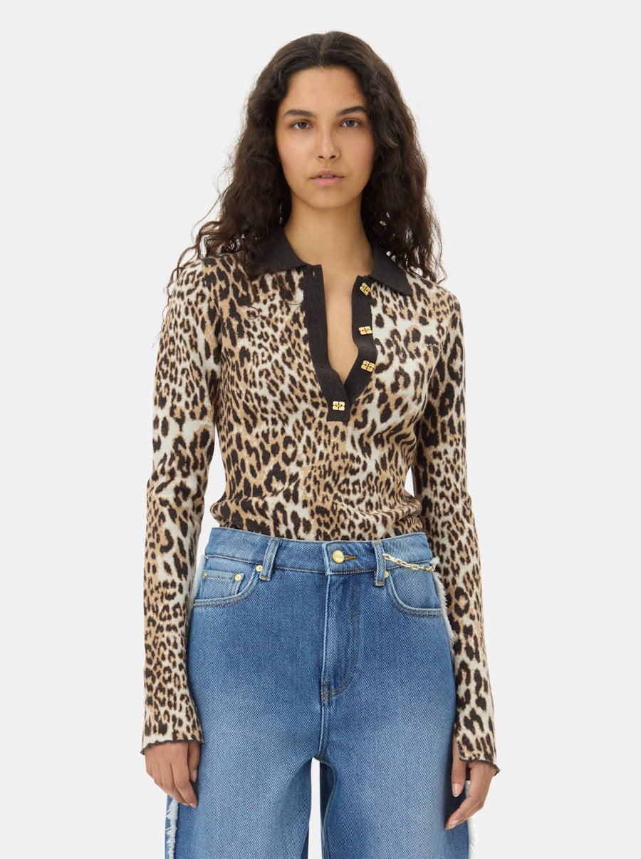 Leopard Knitted Polo Shirt