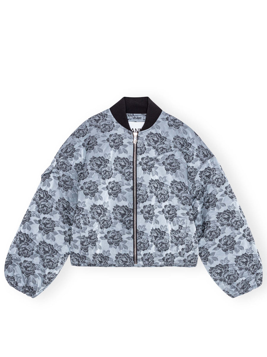 Botanical Jacquard Short Bomber Jacket