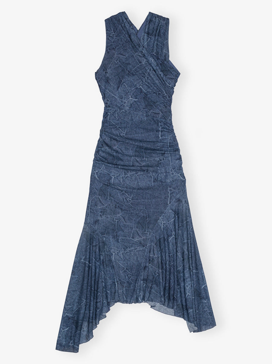 Blue Mesh Ruched Dress