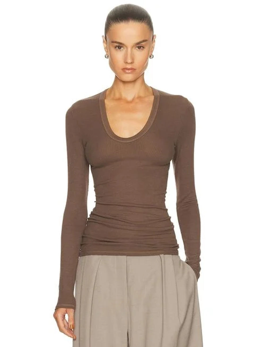 Rib Bold L/S U Top - Mushroom