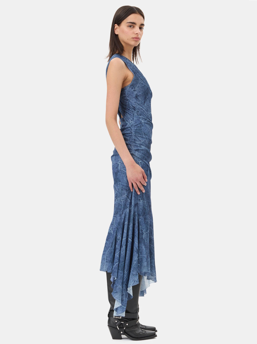 Blue Mesh Ruched Dress