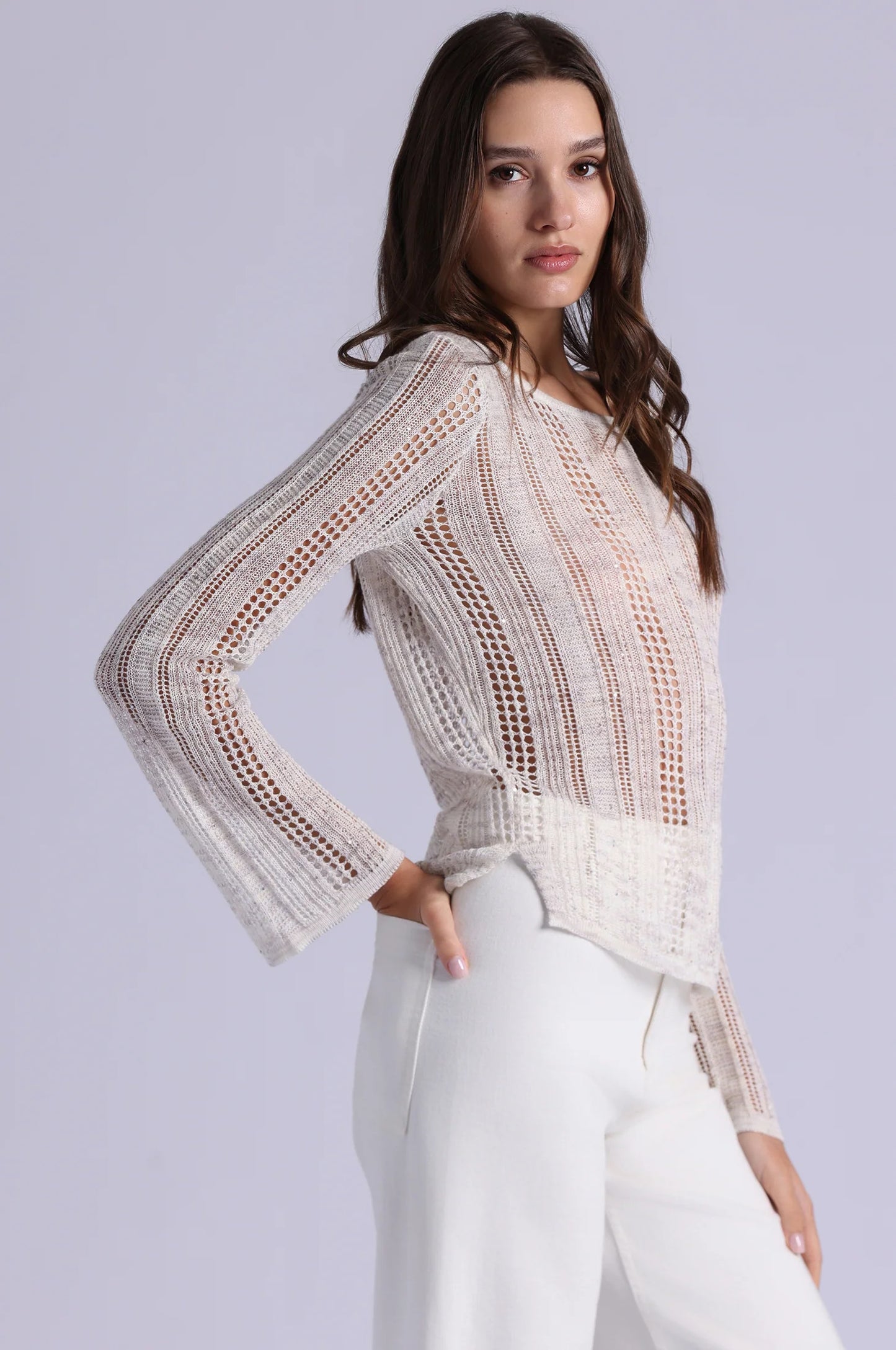 Sequin Pointelle Boat Neck