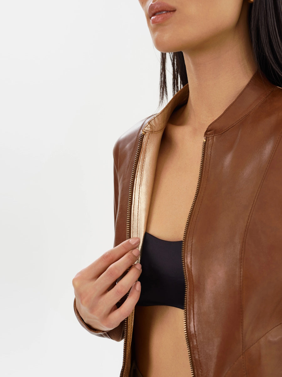 Chapin Reversible Leather Jacket in Luggage/Gold