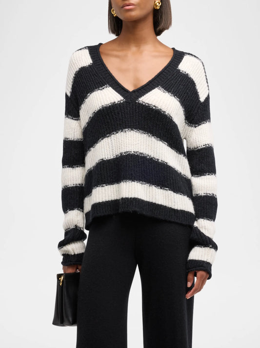 Wool Blend Stripe V-Neck Sweater