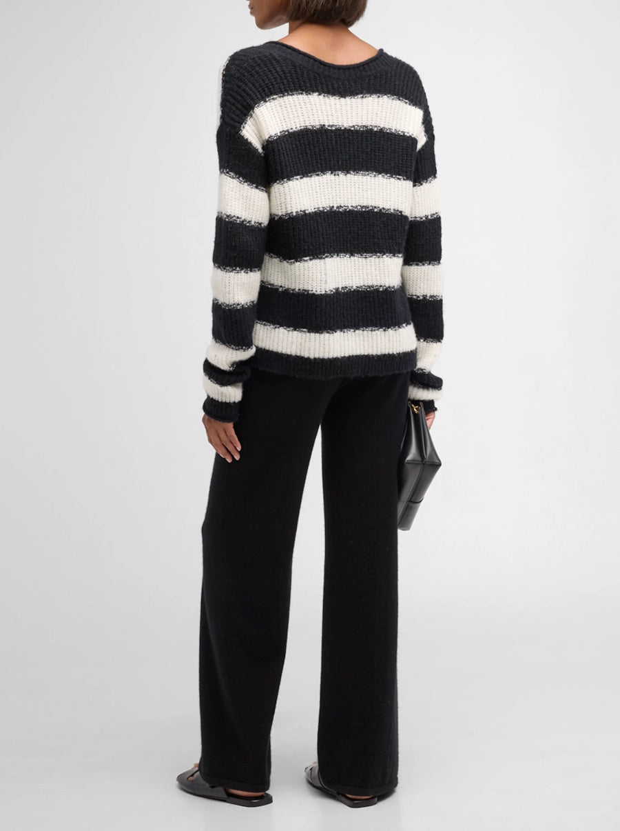 Wool Blend Stripe V-Neck Sweater