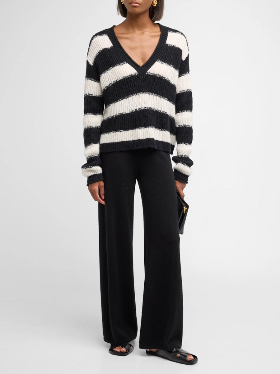 Wool Blend Stripe V-Neck Sweater