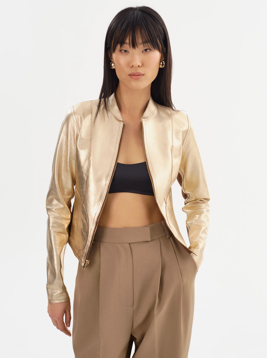 Chapin Reversible Leather Jacket in Luggage/Gold