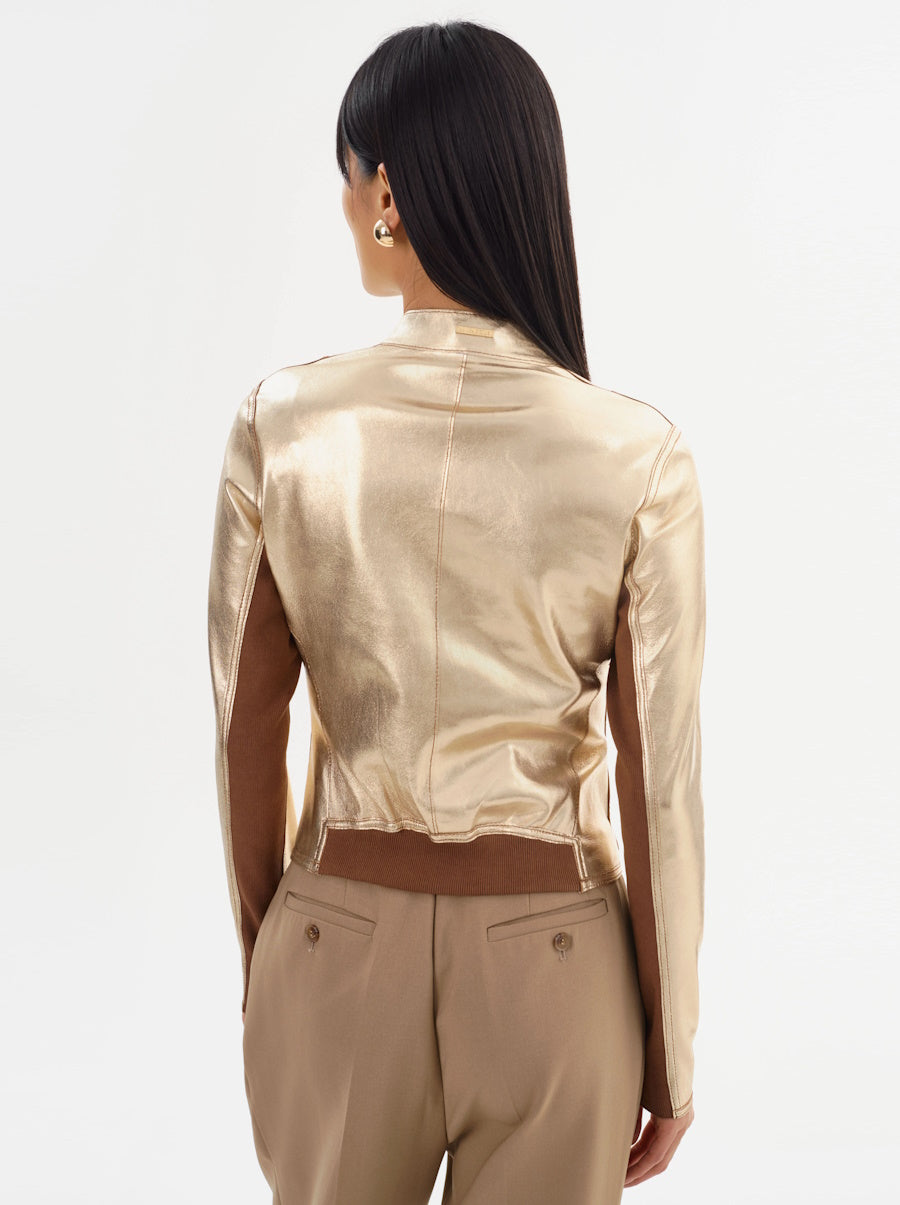 Chapin Reversible Leather Jacket in Luggage/Gold