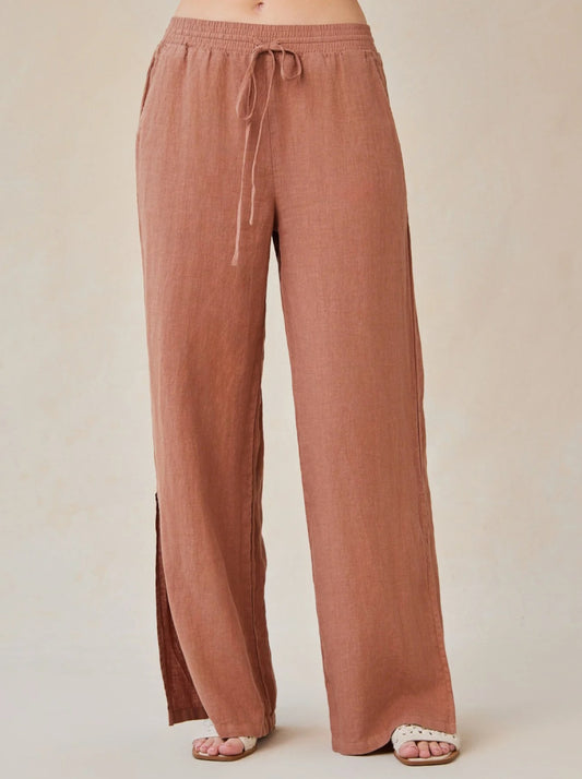 Linen Side Slit Wide Leg Pant