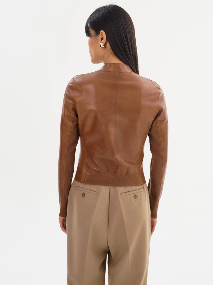 Chapin Reversible Leather Jacket in Luggage/Gold