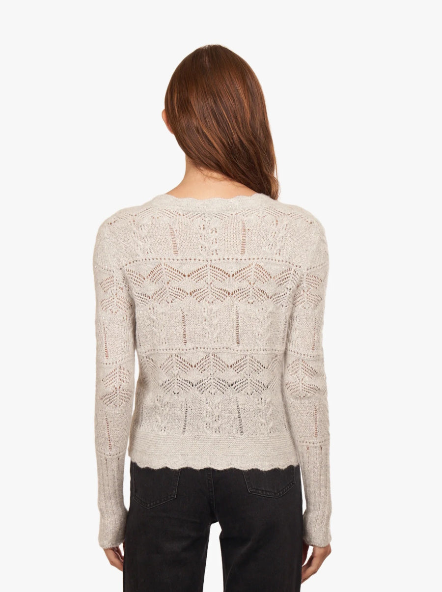 Open Pointelle Sequin V Neck Cardigan