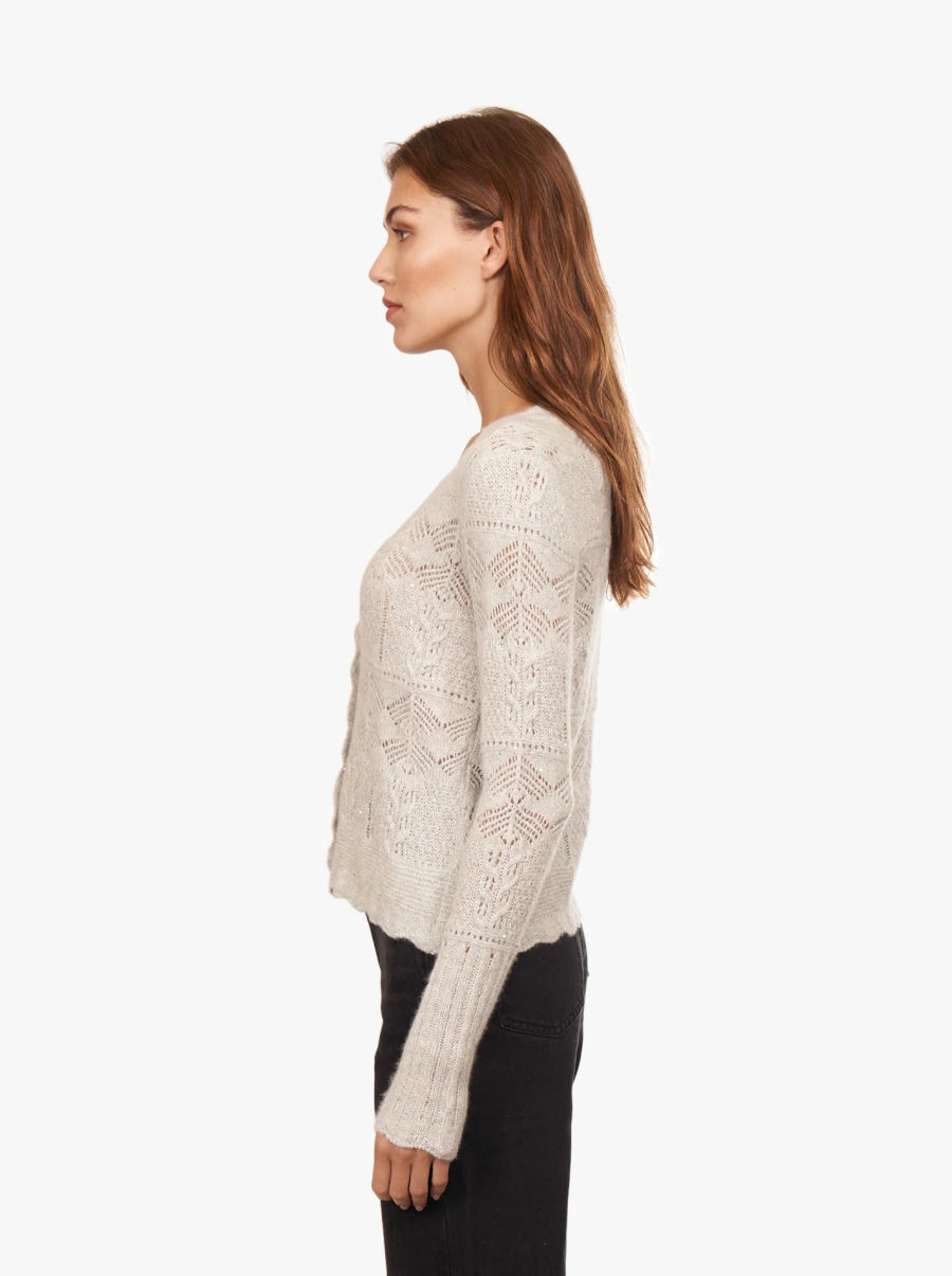 Open Pointelle Sequin V Neck Cardigan