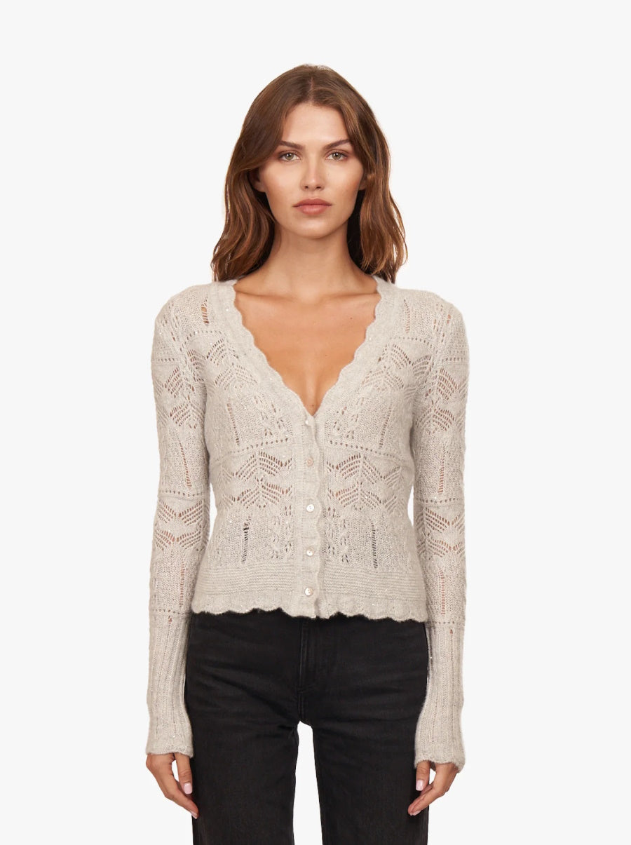 Open Pointelle Sequin V Neck Cardigan