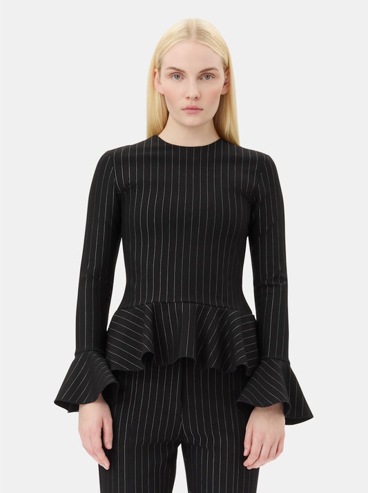 Compact Stripe Jersey Peplum Blouse