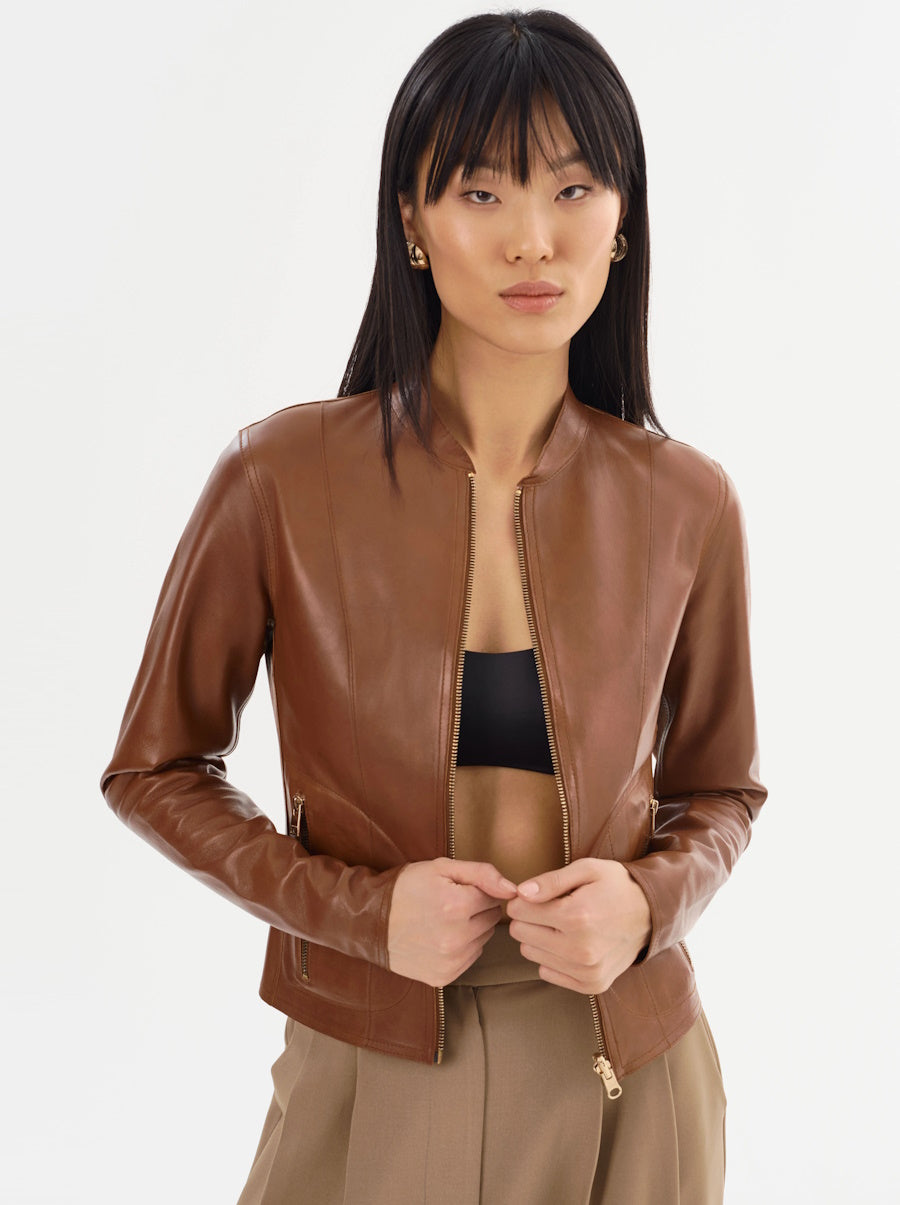 Chapin Reversible Leather Jacket in Luggage/Gold