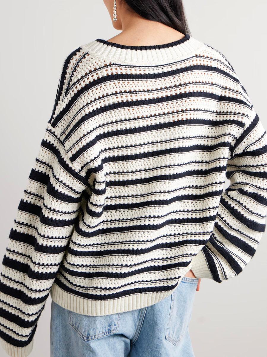 Striped Cotton V-Neck Pullover