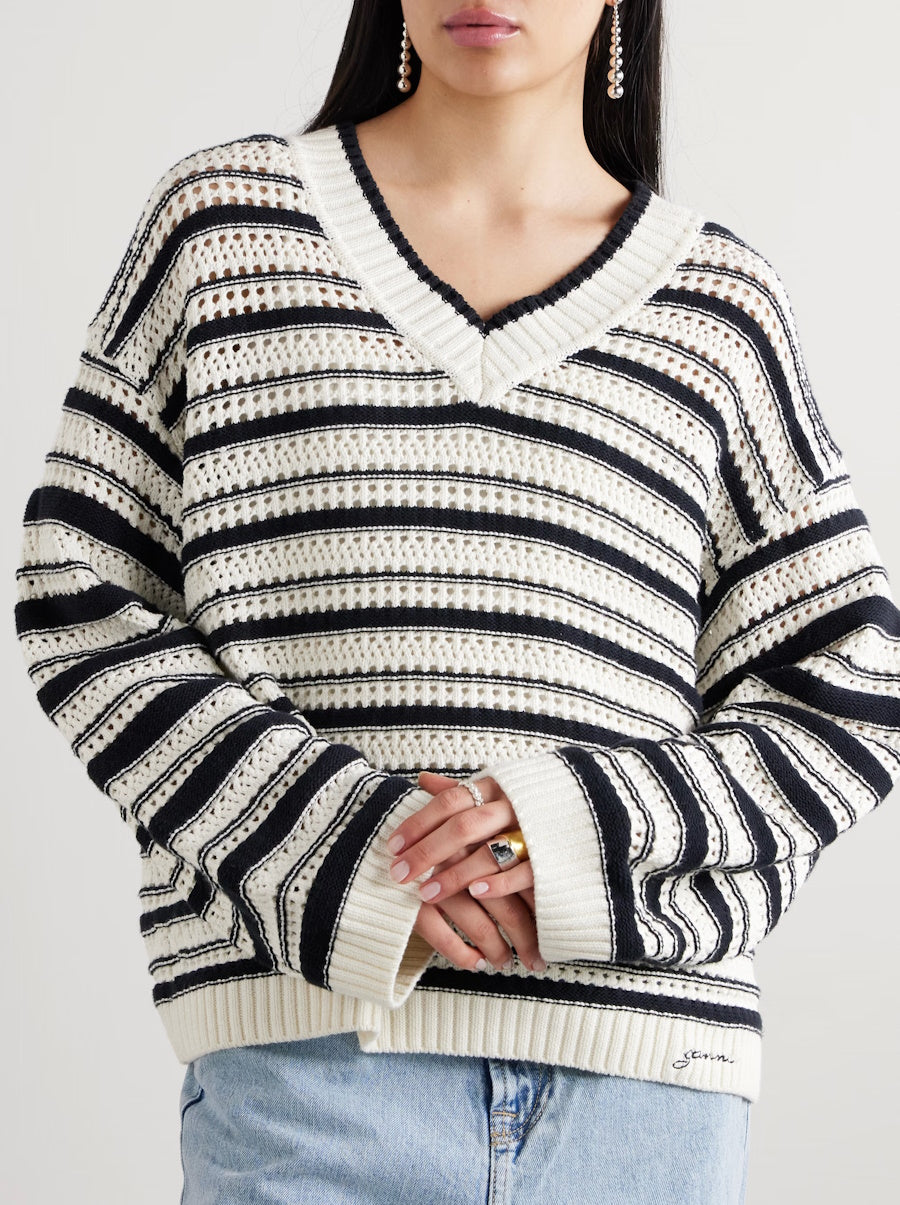 Striped Cotton V-Neck Pullover