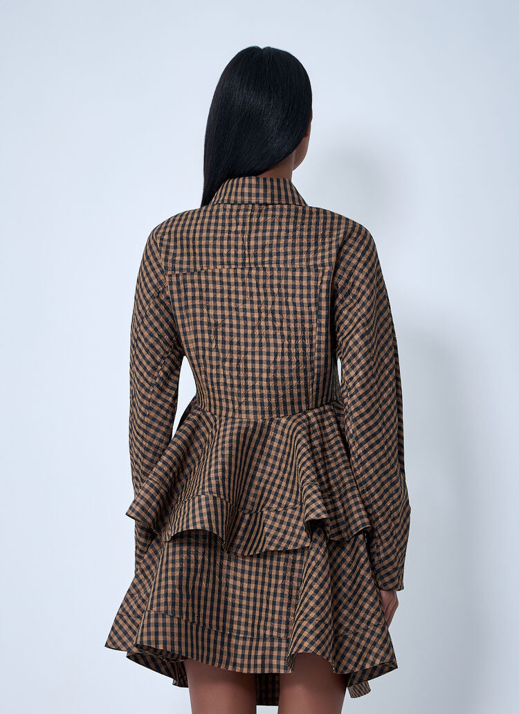 Crinkled Taffeta Check Peplum