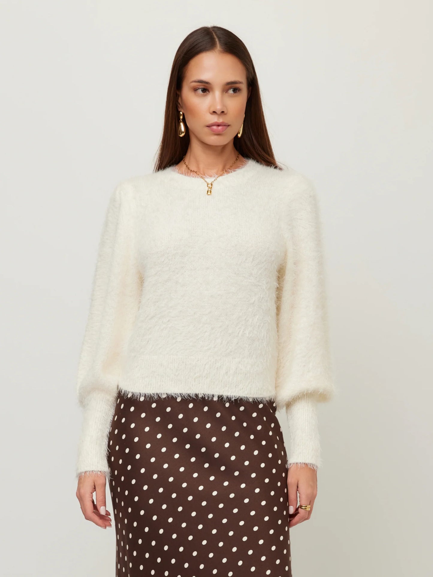 LIA SHIRRED SLEEVE SWEATER
