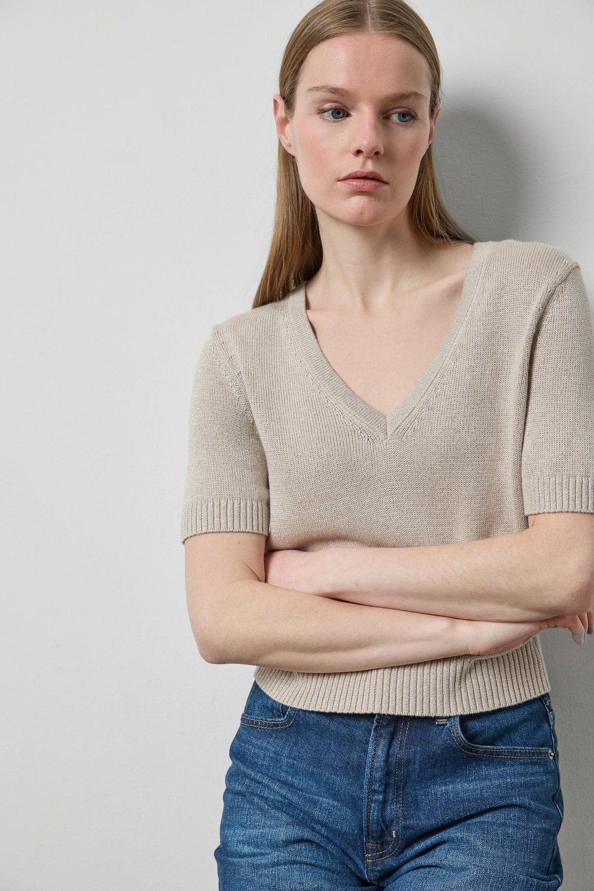 S/s V-Neck Sparkle Sweater