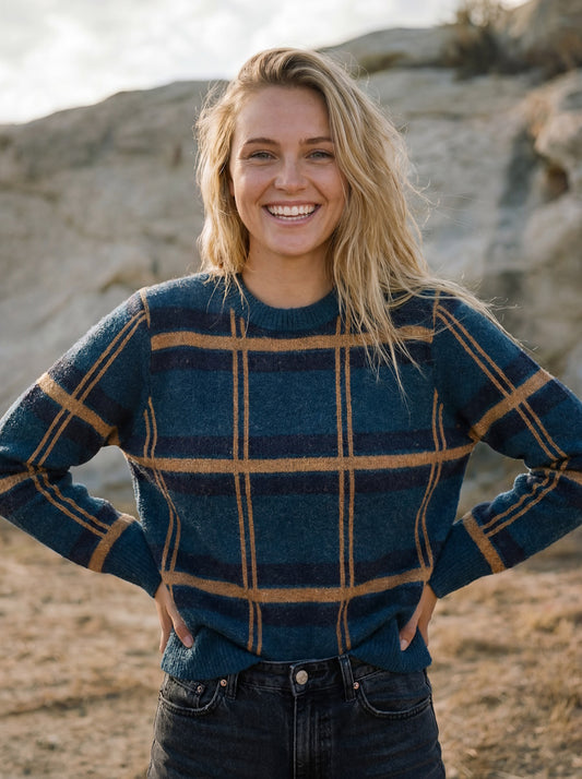 Crew Neck Plaid Sweater