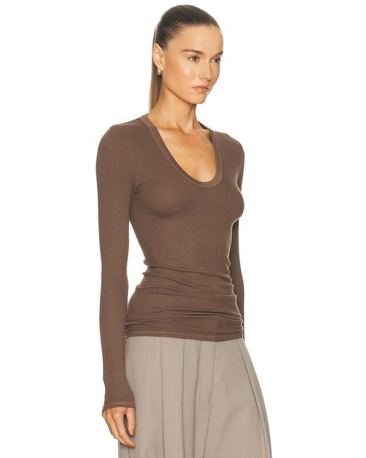 Rib Bold L/S U Top - Mushroom