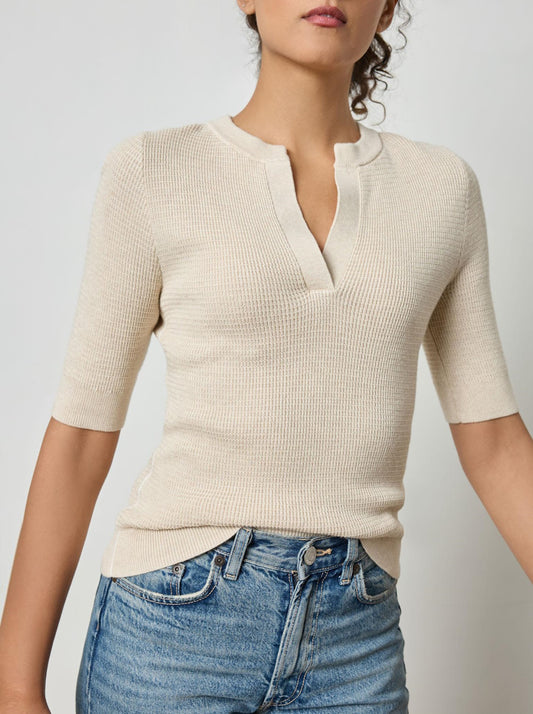 Elbow Sleevbe Split Neck Sweater