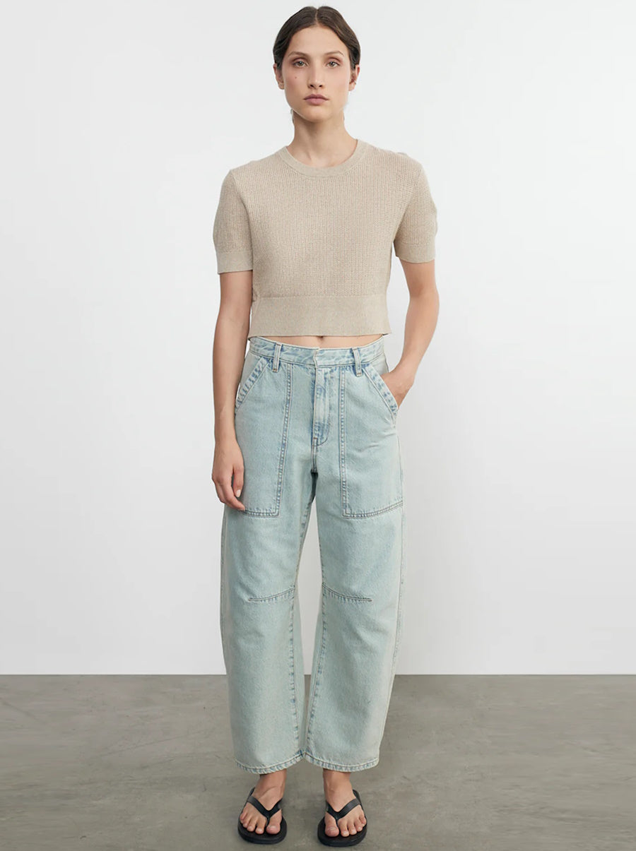 Linen Open Knit Crop S/S Sweater