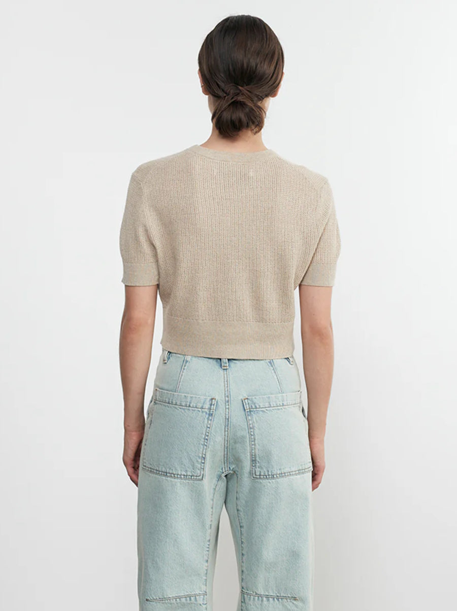 Linen Open Knit Crop S/S Sweater