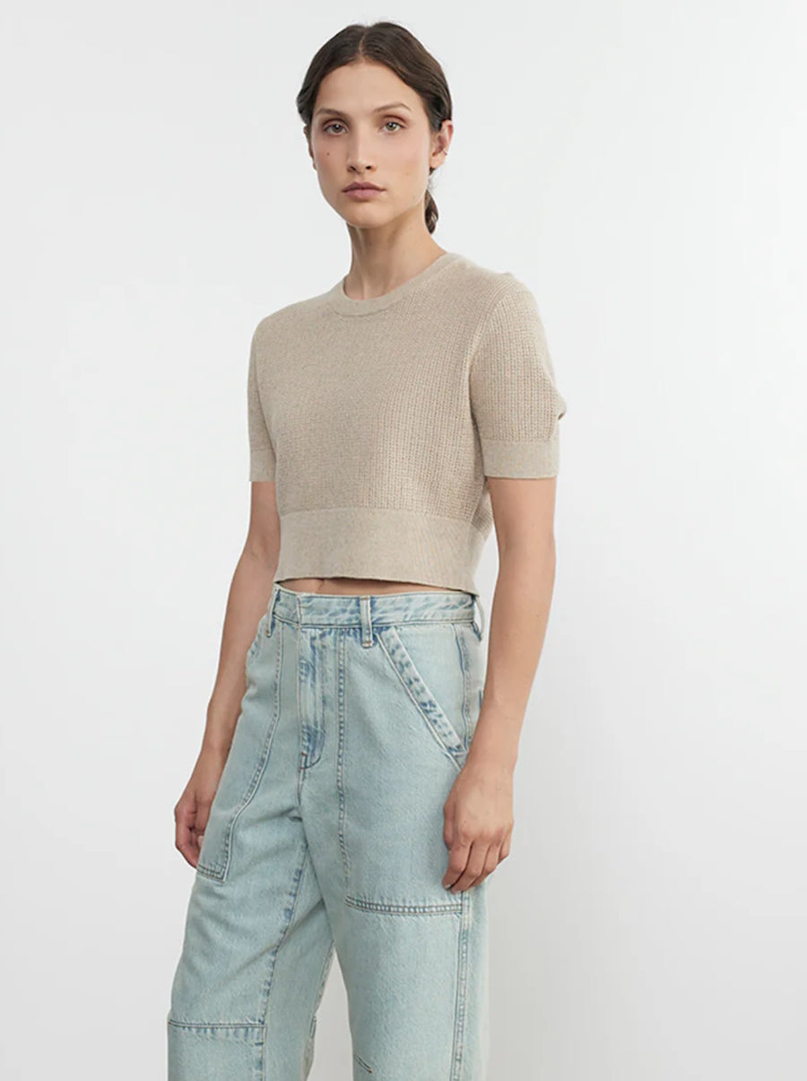 Linen Open Knit Crop S/S Sweater