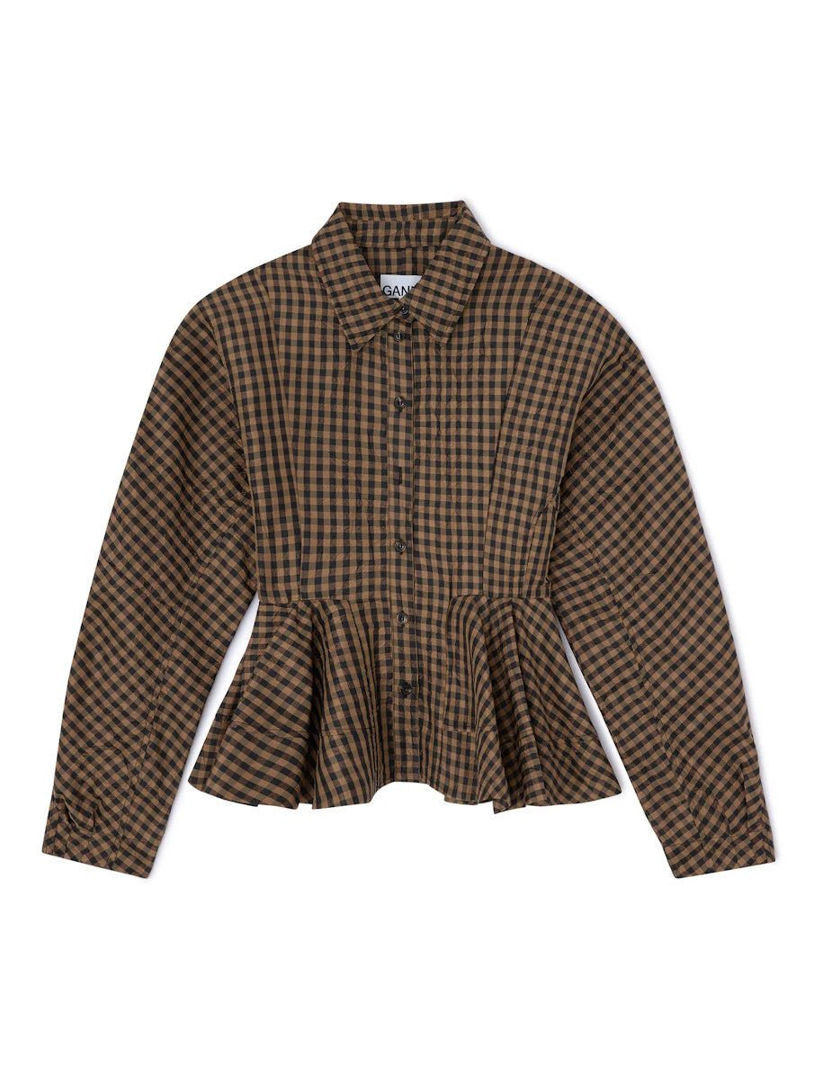 Crinkled Taffeta Check Peplum